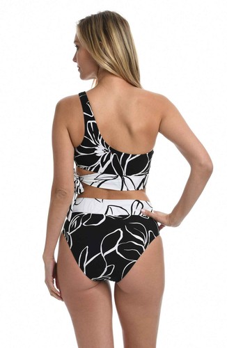 La Blanca Women's Swimsuit 20W Black White Moonlit 2-Piece Bikini One Shoulder - Picture 2 of 2