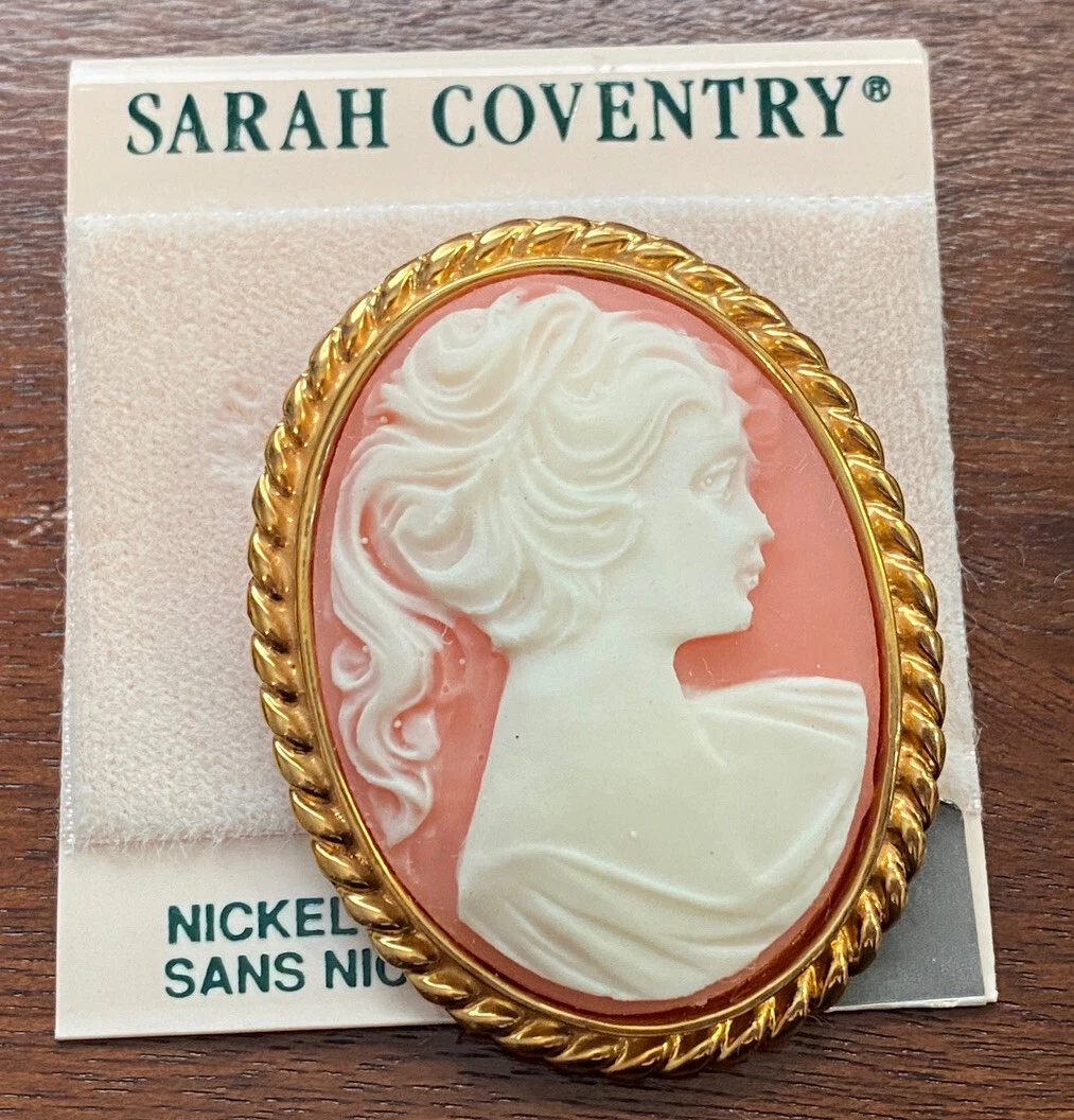 Vintage signed Sarah Coventry Lady cameo Brooch