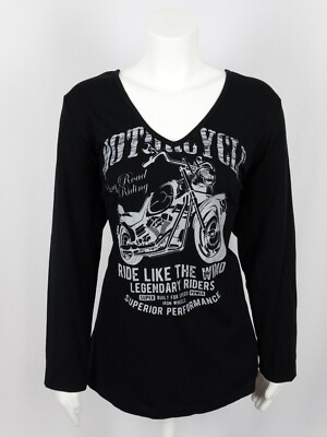Womens Vocal Hot Black Long Sleeve Cool Motorcycle Deep V Neck Top Plus Size