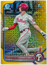 LOGAN CERNY 2022 Bowman Chrome Baseball 1st Yellow Mojo Refractor #/75