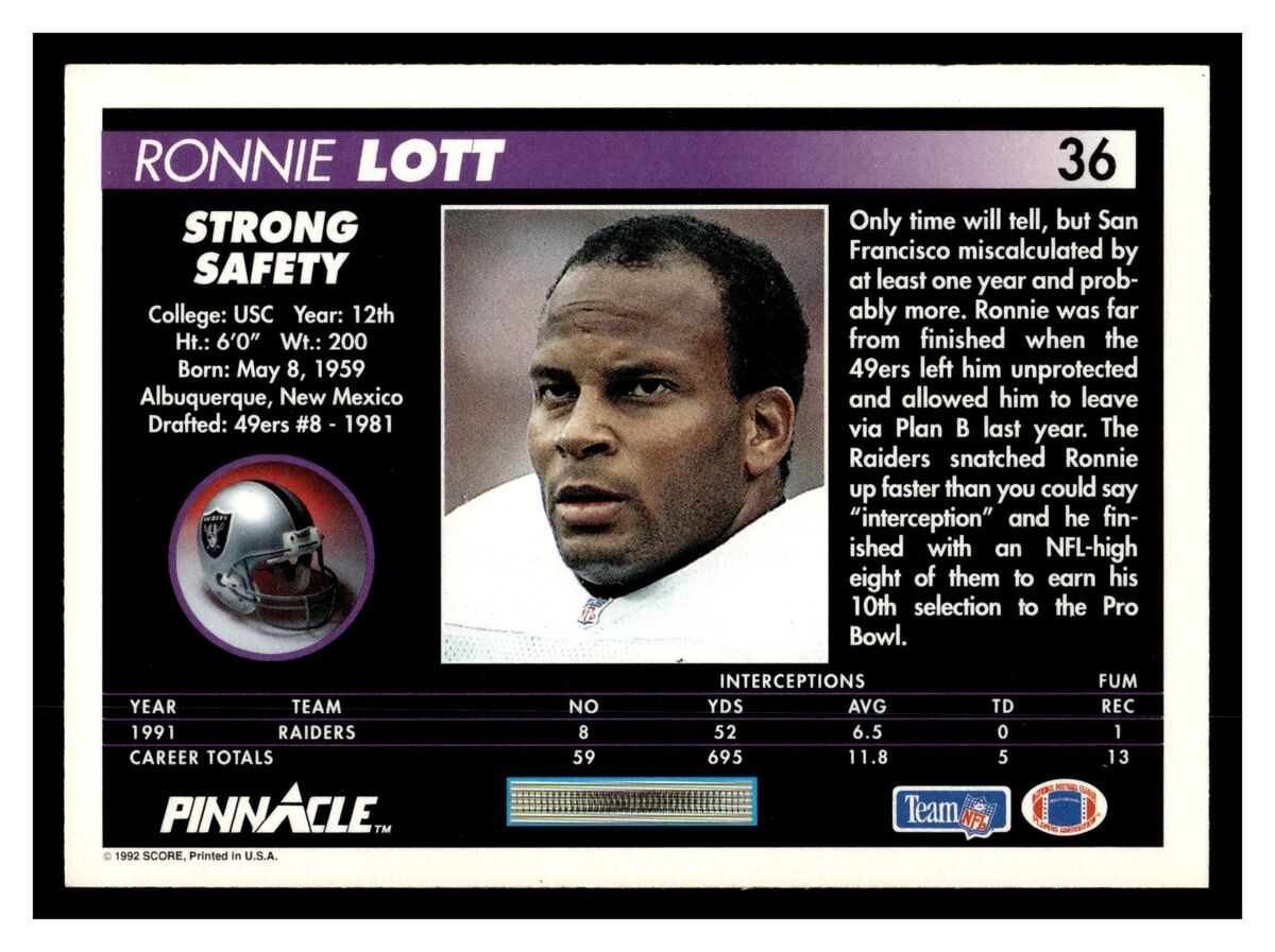 1992 Pinnacle Ronnie Lott #36 Los Angeles Raiders | eBay 1992 Pinnacle Ronnie Lott #36 Los Angeles Raiders | eBay