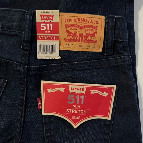 NEW Levi's 511 Slim Stretch Size 8 Boys Youth Dark Wash Denim Jeans Pants 24 25 - Picture 7 of 8