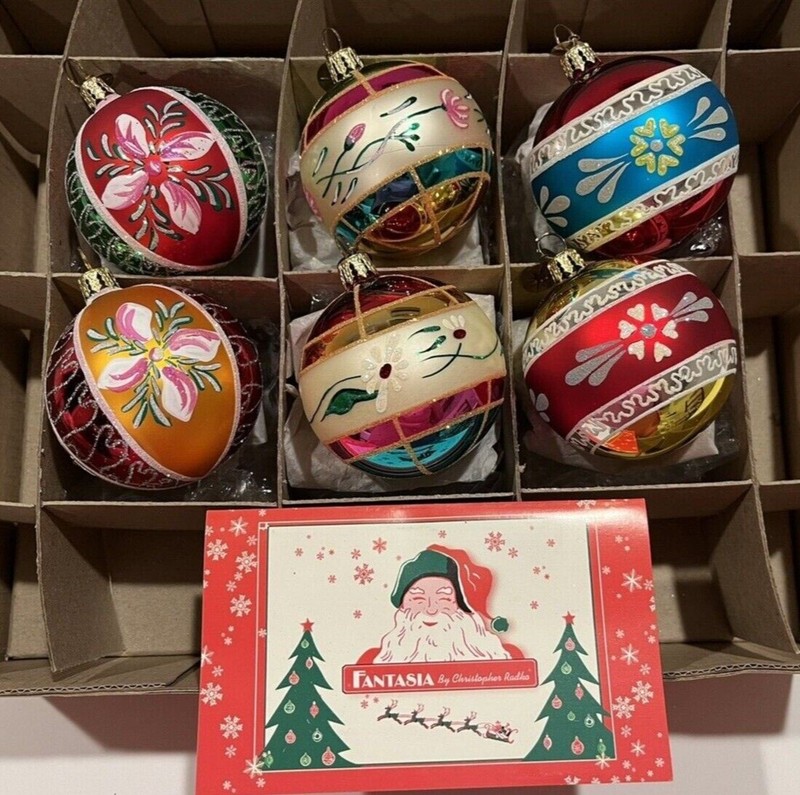 RARE NEW RADKO Lady Ashworth FANTASIA GLASS ORNAMENTS Set of 6 2001 in Orig. Box