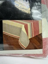 Trends Collections Table Cloth Coral Red 60x84 Rancho Stripe Oblong Cotton