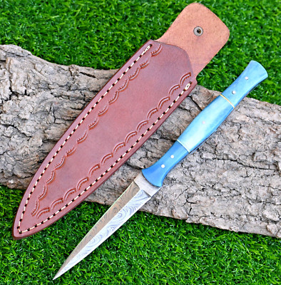 Custom Made Damascus Hunting Boot Knife - Hand Forged Damascus Steel Blade 1620