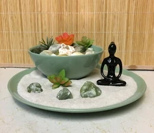 Fountain With Lady Mediating Zen Garden Jade & Black, Zen Spa FREE SHIPPING #713