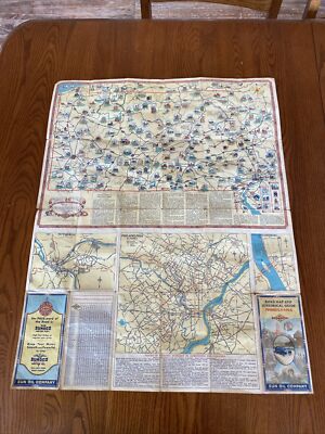 Vtg 1950's PENNSYLVANIA Road Map & Historical Guide Sun Oil Company later Sunoco