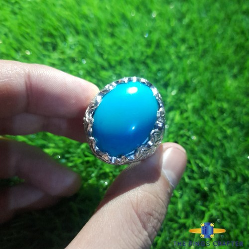 Natural Rare Nishapuri Feroza Ring 925 Silver Turquoise Ring For Men Size 10 - Picture 4 of 6