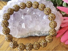 New 8" Rustic Dark Gold Caramel Shamballa Crystal 10mm Sparkle Cuff Bracelet