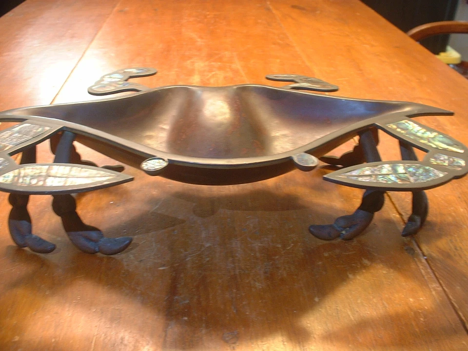 Fantástico RARO Artes y Manualidades Cuenco Mexicano en Forma de Cangrejo por E Cabello CA México Foto 3 de 4