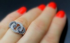 JWBR SPARKLING GENUINE BLACK AND WHITE DIAMONDS STERLING SILVER RING SIZE 7