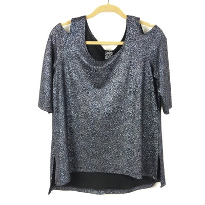 Clara Sun Woo sz Large Top Cold Shoulder Blue Glittler Evening Sparkle Holidays