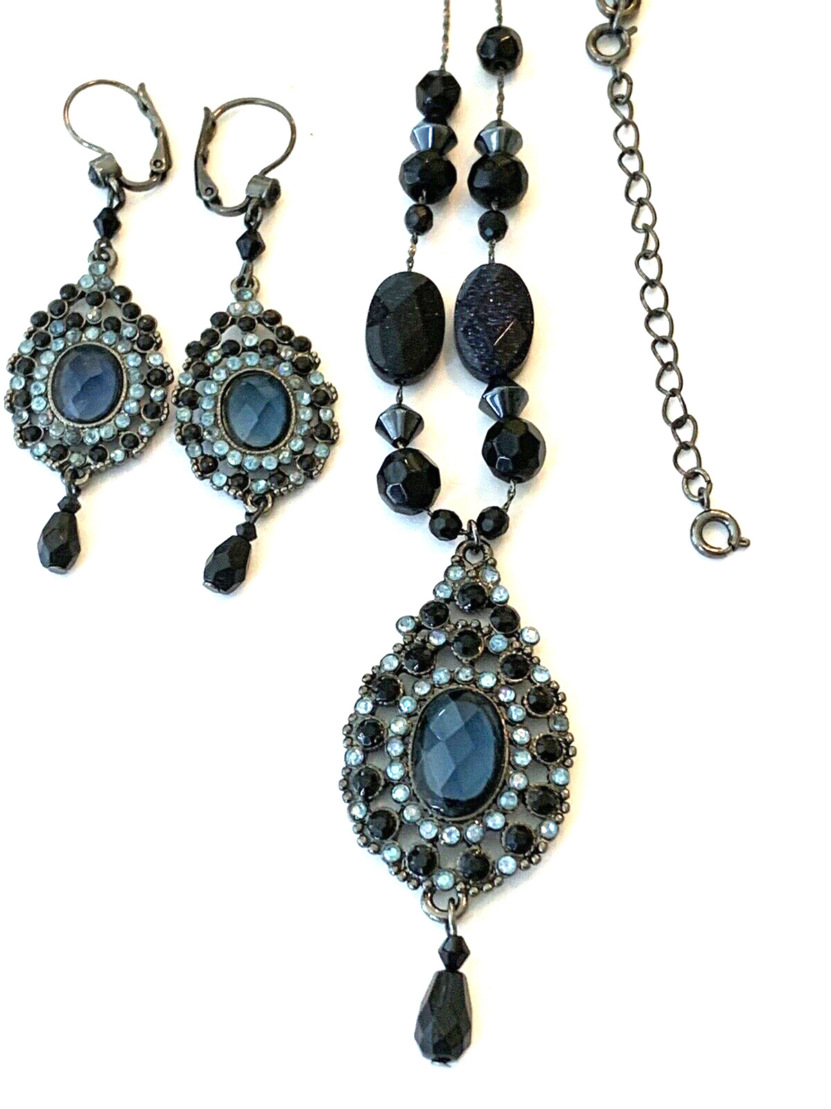Avon Dark Blue Choker Necklace and Dangle Earring… - image 5