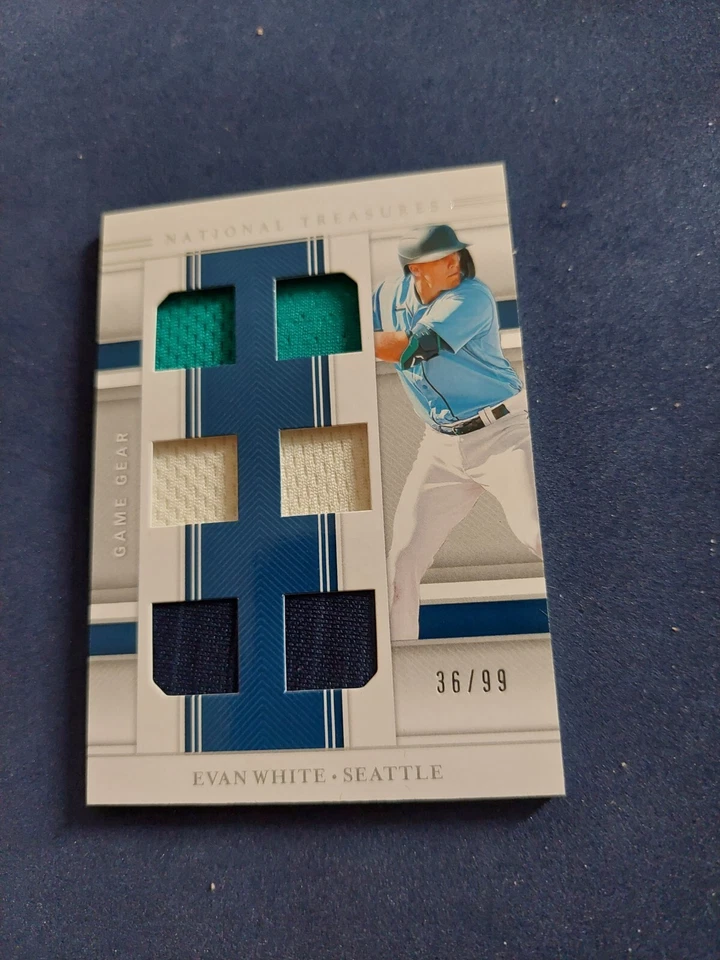 Evan White 2020 National Treasures Game Gear 6 GU Jersey #36/99 Mariners - Image 2 of 3