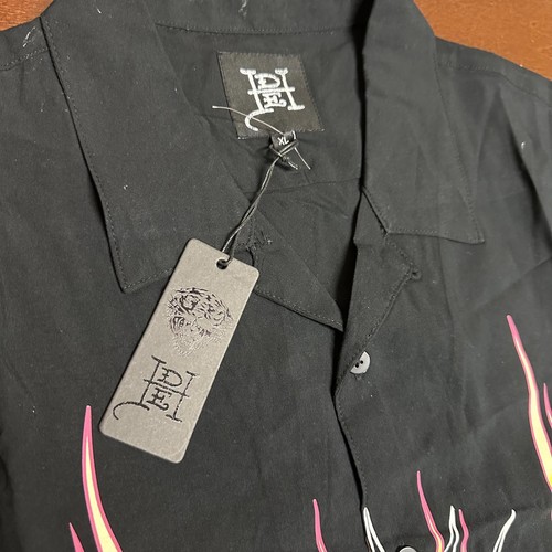 Ed Hardy flame, graphic men’s tattoo black button up shirt, L or XL - Picture 2 of 6