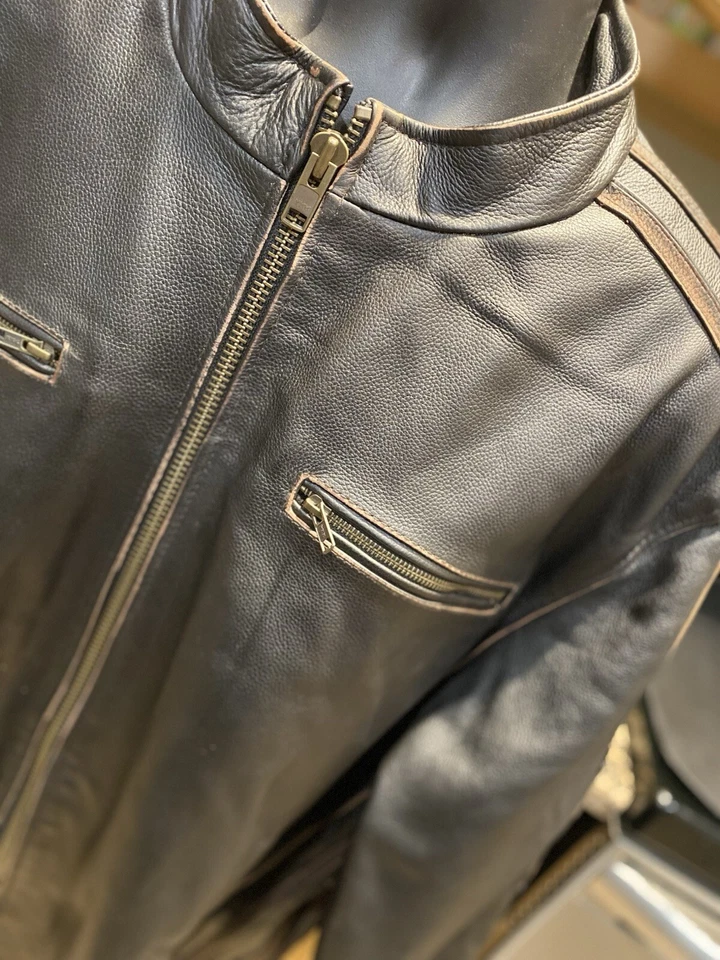 🍁Chaqueta de motocicleta de cuero envejecido remache negro $750 para hombre | 3XL |Marrón | Nueva con etiquetas Foto 2 de 4