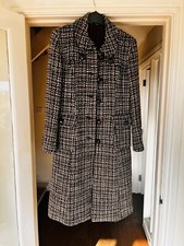 Lovely HOBBS Tweed Boucle Brown Fleck Wool Double Breasted Coat - Size 12