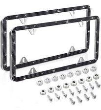 2pcs Black Thin Diamond Bling Glitter Crystal Rhinestone License Plate Frame Car