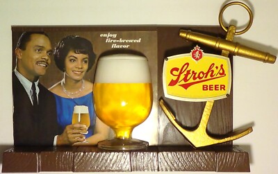 Antique Stroh's Beer Sign ~ Fire-Brewed Flavor ~ African American