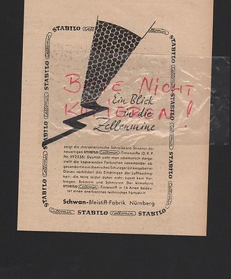NÜRNBERG, Werbung 1941, Schwan-Bleistift-Fabrik Stabilo Farbstifte 