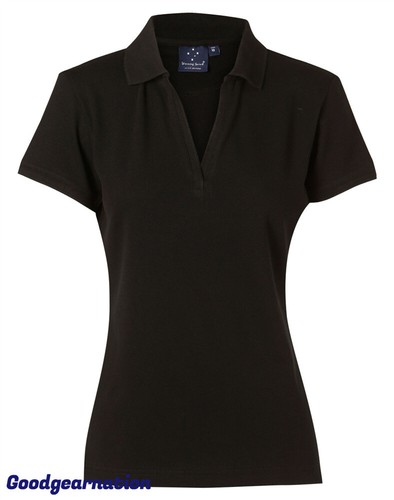 Ladies Polo Shirts Stretchy Cotton Pique Solid Colour Cool Comfort Buttonless - Picture 5 of 27