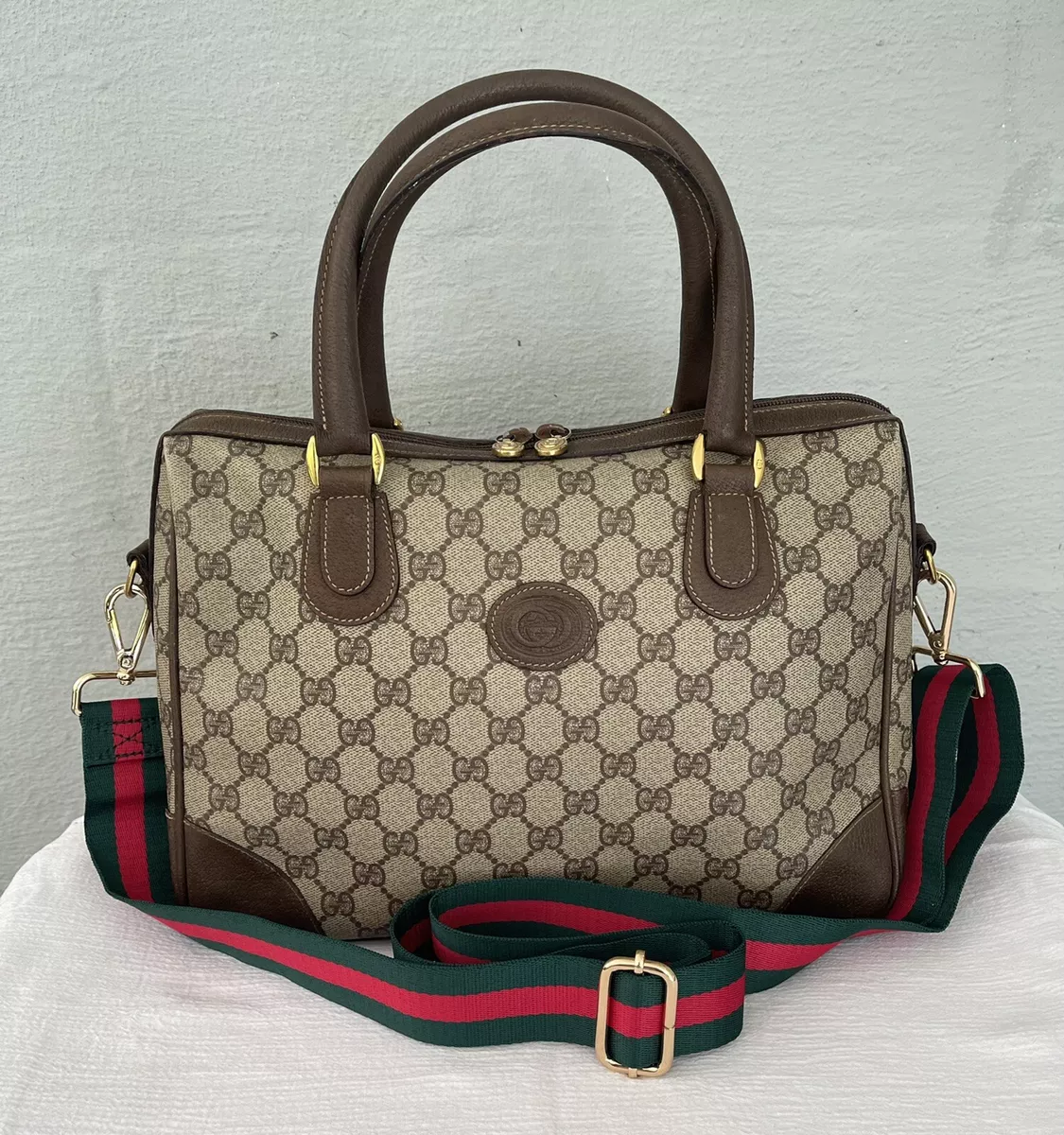 Vintage GUCCI Classic GG Monogram PVC Vinyl Satchel Tote Shoulder Crossbody  Bag