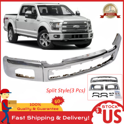 For Ford F-150 2015-2017 W/ Fog Light Holes Chrome Steel Front Bumper Face Bar 