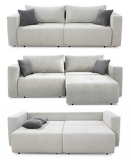 Schlafcouch Verwandlung Big-Sofa - Ecksofa Gästebett Bettkasten Cord Silber-Grau