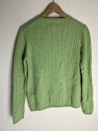 Vintage LL Bean Sweater Women’s S Green Cable Knit Crew Lambs Wool Fisherman - Picture 3 of 3