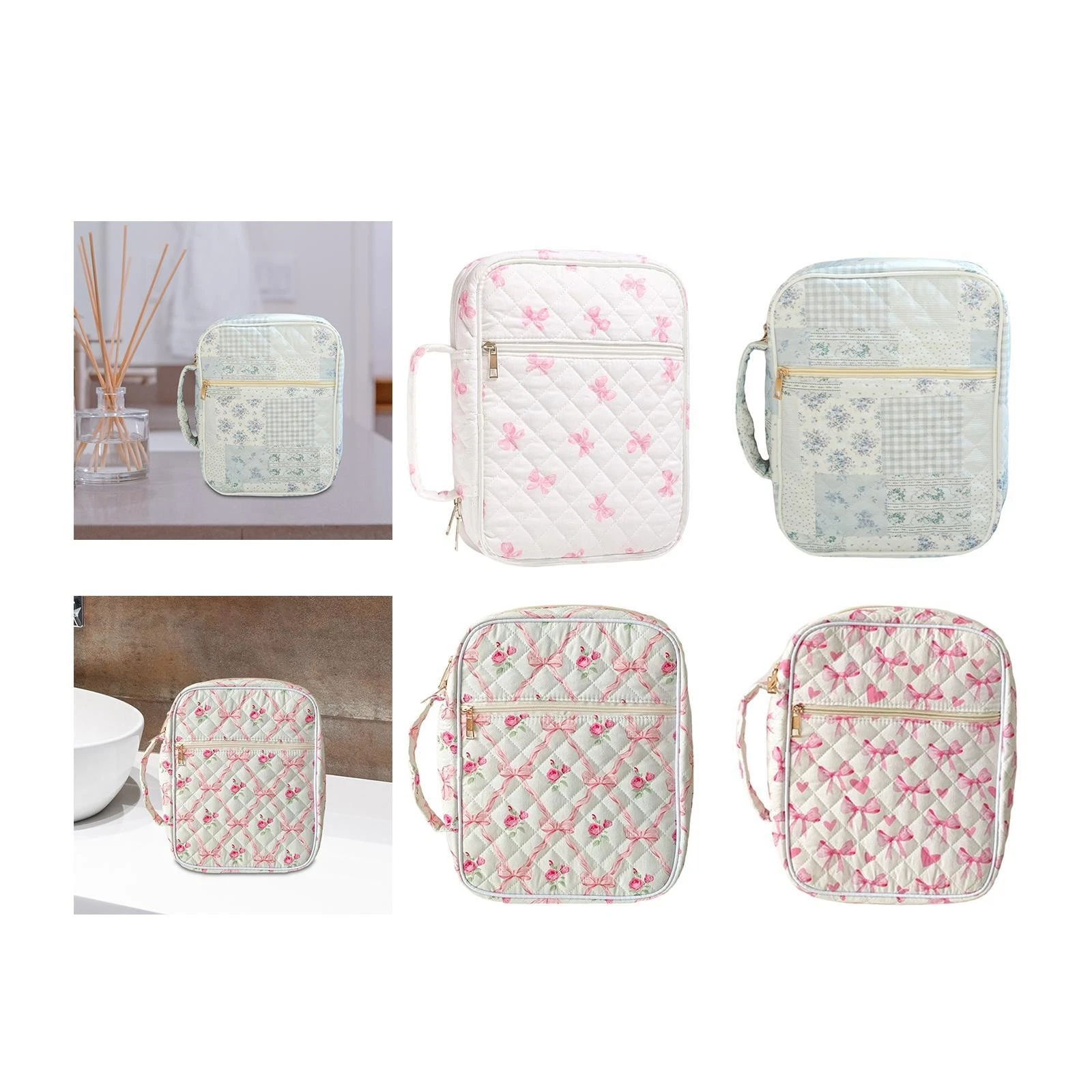 Quilted Makeup Bag Gift Versatile Cute for Women Portable Pouch Wash Handbag