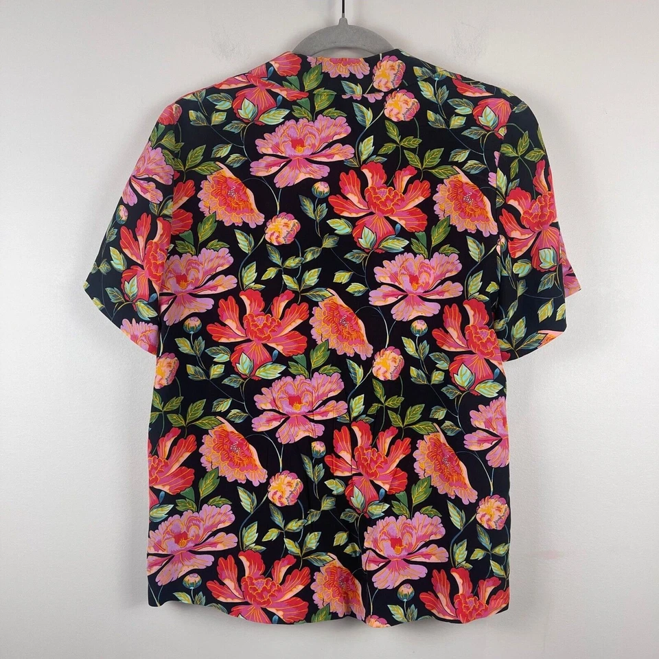 & Other Stories Paris Atelier Top Mujer 4 Negro Estampado Peonía Manga Corta Flor Foto 2 de 4