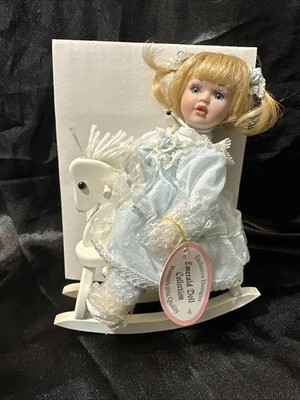 Emerald Dolls Collection 8  Porcelain Doll On A Rocking Horse Blonde Blue Eyes