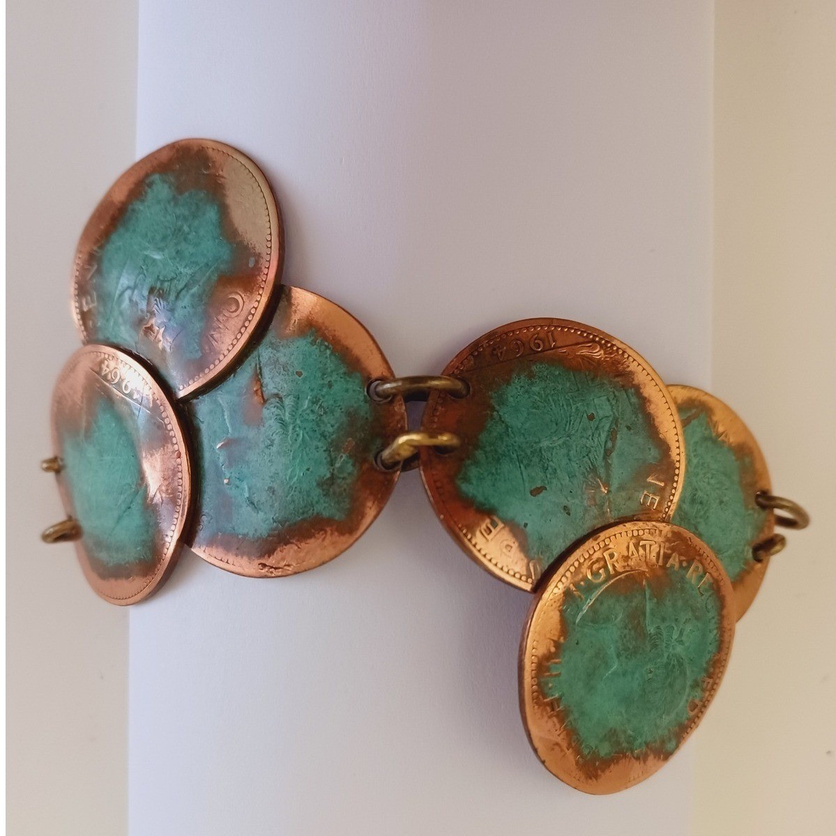 Bracelet Statement Oxidized Copper Turquoise Tone… - image 1