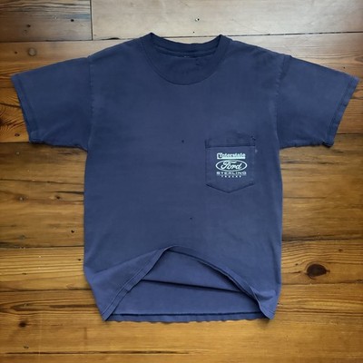 Vintage Gradient Sun Faded Worn WIP Workwear T-Shirt Size M Blue Pocket Ford