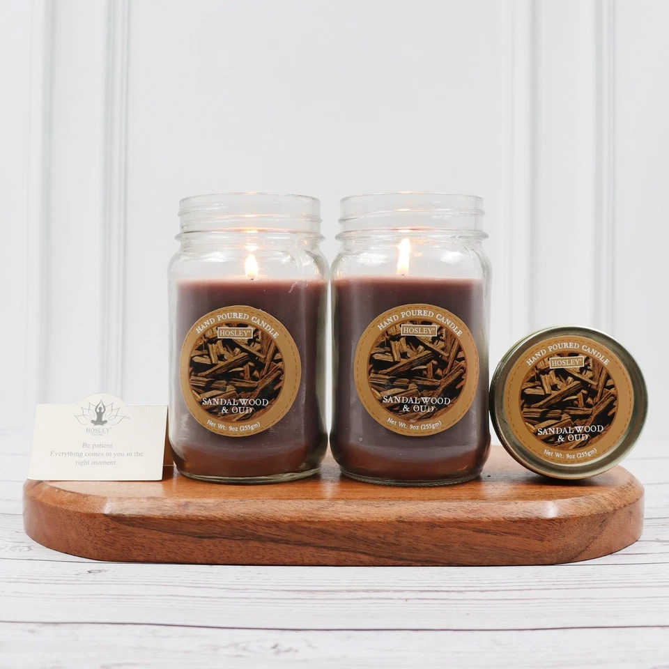 Классическая прозрачная баночка для аромата сандалового дерева и ударов Hosley 9 унций большая банка для свечей - Изображение 2 из 4