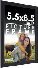 5.5x8.5 Frame Black Solid Pine Wood Picture Frame Includes UV Acrylic Plexigl...