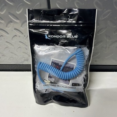 Coiled D Tap to Locking DC 2.5mm Right Angle Cable Nylon Braided Blue 32 Inch