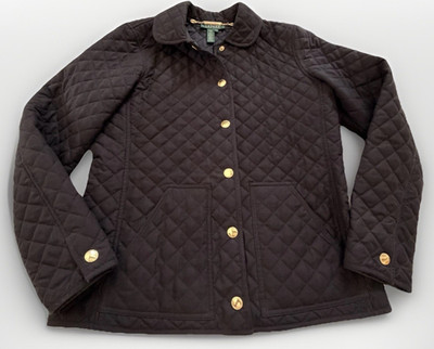 VTG Lauren Ralph Polo Jacket Coat Black Quilted Womens Small Equestrian CBK Prep
