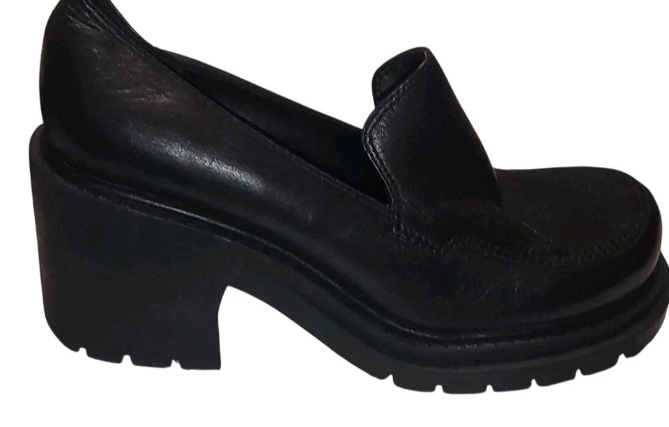 Y2K 90-х винтажный Mia размер 7,5 женщин черный блок каблук платформе мокасины коренастый гранж - Изображение 3 из 4