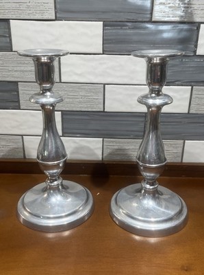 RWP Wilton Columbia Pewter Candlestick Holders Set Of 2 Vintage Colonial Style