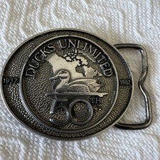 Ducks Unlimited 50th Anniversary Dress Belt Buckle 1937 - 1987 Vintage .NOX878