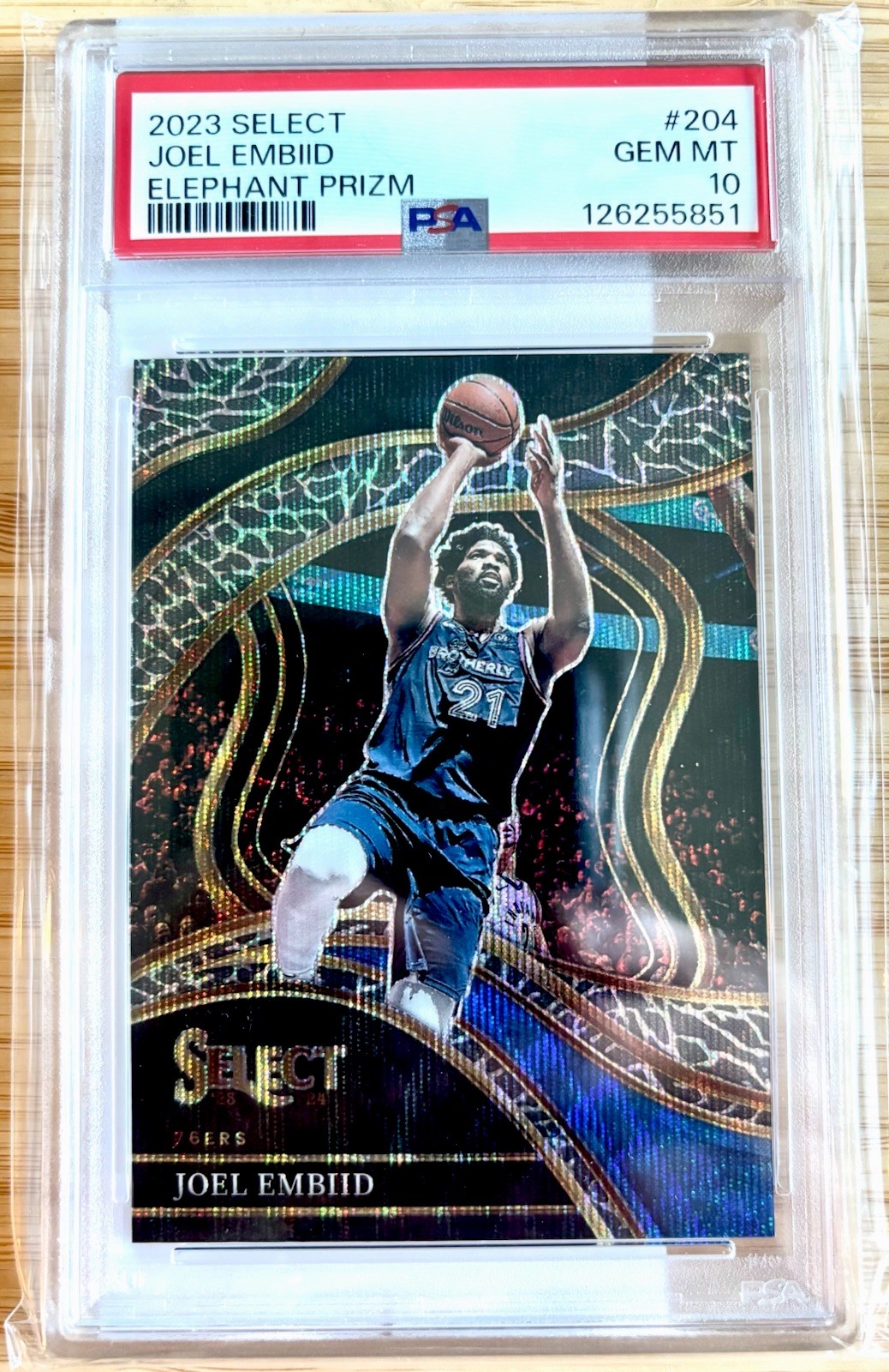 2023-24 Panini Select Joel Embiid Elephant Prizm SSP #204 PSA 10 GEM MINT 76ers