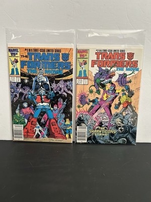 Transformers The Movie #1 + #2 1986 Marvel Comics Vintage VG Newsstand Editions