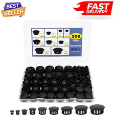 Plastic Hole Plug Set Black 200Pcs 9 Sizes Round Cap Cover Nylon Screw Cabinet..