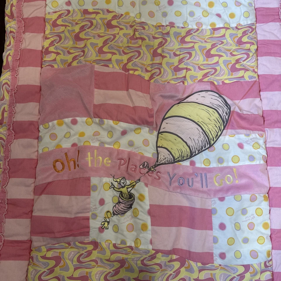 Dr. Seuss Nursery by Trend Lab Oh The Places You’ll Go Crib Quilt Comforter Pink - Image 2 of 4