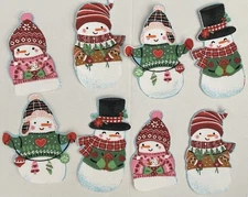 Set of 8 of the Cutest Christmas Snowmen Appliques -  Iron On Fabric Appliques