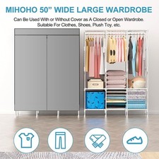 Large Fabric Canvas Wardrobe With Hanging Rail Shelving Clothes Storage Cupboard