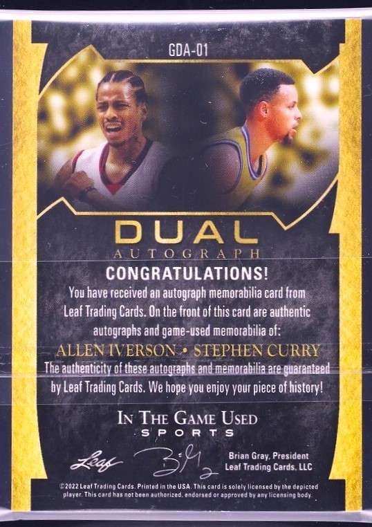 2022 Leaf Sports In Game Used GOLD Iverson Stephen Curry PATCH AUTO /8 CGC AUTH view 2