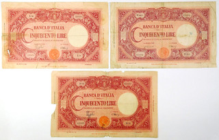 1944 & 1946 Italy 500 Lire Note Lot Pick 70a 70d 3 Notes