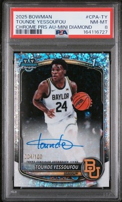 2025 BOWMAN CHROME PROSPECT AUTOS MINI DIAMOND TOUNDE YESSOUFOU 004/100 PSA 8
